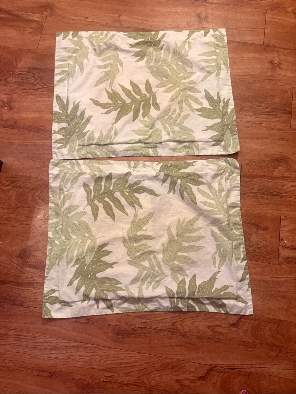 Touch of Paradise Botanical Leaf Print Pillow Shams - Green and White